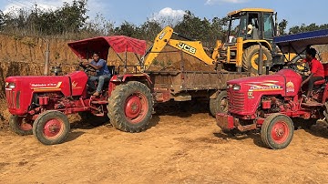 JCB 3DX Backhoe Machine Loading Red Mud In Double Mahindra Tractor Trolley | Jcb Cartoon Video