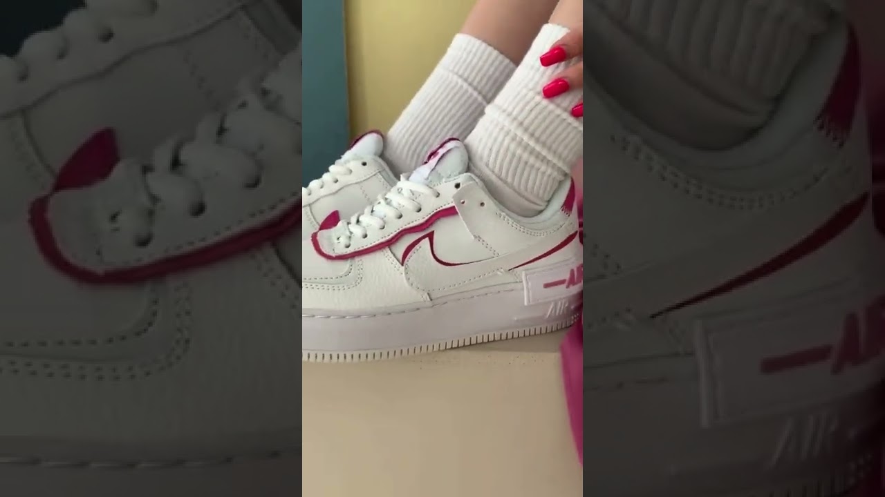 Nike Air Force 1 Shadow SE Sneakers in White + Pink Detail 