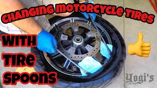 Changing a Motorcycle Tire With Spoons