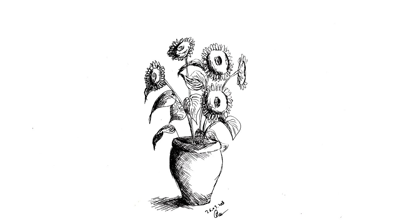 Desen Cu O Vaza Cu Flori Floarea Soarelui Desen Cu Pixul How To Draw A Flower Vase Pen Youtube