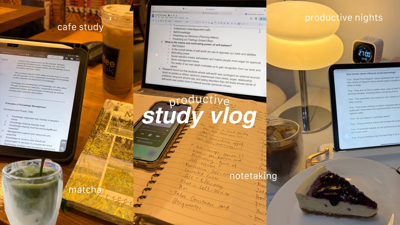 Productive Study Vlog 📚 library study, notetaking, studying for exams, cafe, 5am productive day 