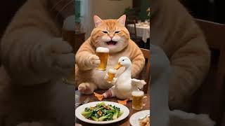 Orange Cat Cooking A Duck