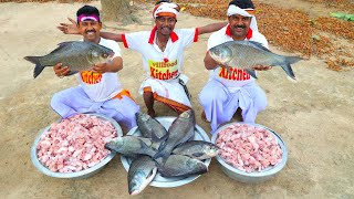 Jamaibabu Special Katla Fish &amp; Chicken Curry cooking for village people | villfood Kitchen