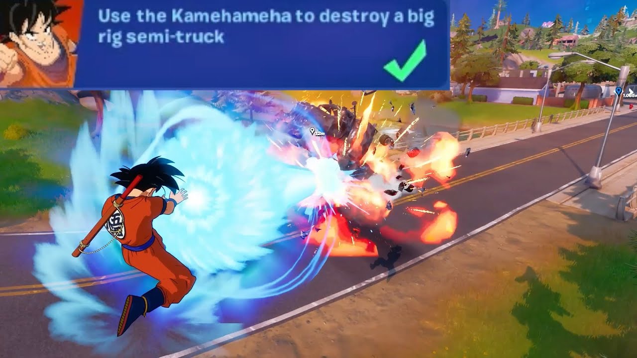 Use the Kamehameha to destroy a big rig semi-truck Fortnite