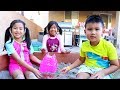 Emma & Jannie Pretend Play with Beach Toys and Sand Box