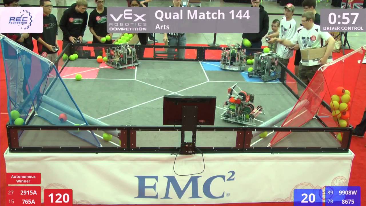 VEX Worlds 2016 - VRC High School - Arts - Qual 144 (2915A 765A) 281 vs 163 (9908W 8675)