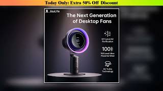 Slide JISULIFE Table Fan Air Purifier and RGB Light Turbo Oscillating Fan H11 HEPA Filter 100 Wind•
