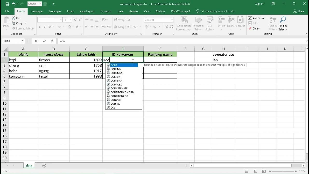 Tutorial rumus excel concatenate dan len youtube
