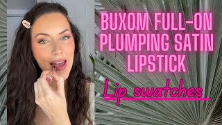 Buxom Full-On Plumping Satin Lipstick - Lip Swatches, Juicy Peach, Dolly Doll, Body Con.
