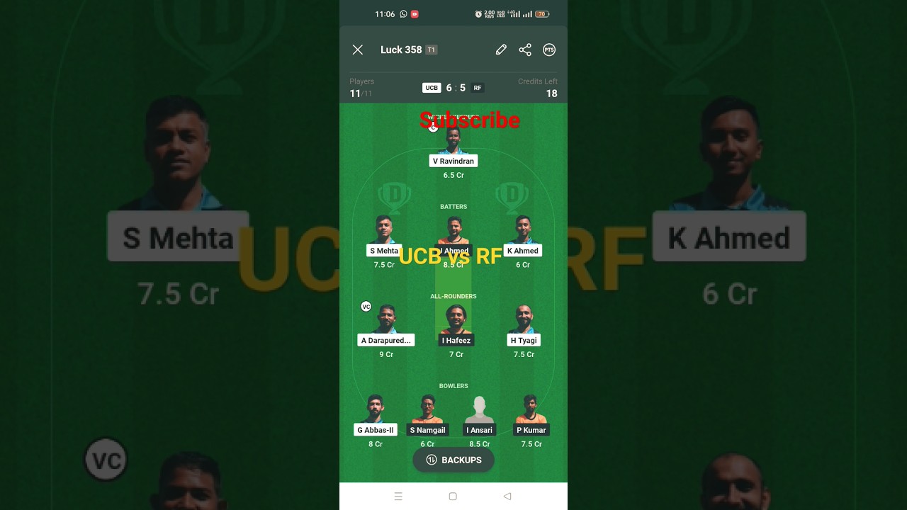 UCB vs RF Dream 11 | UCB  vs RF Dream 11 prediction | UCB vs RF ECS Hungary T10 | UCB vs RF |