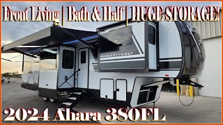 Front Living Bath & a half 2024 Ahara 380FL Fifth Wheel by East To West RVs at Couchs RV Nation