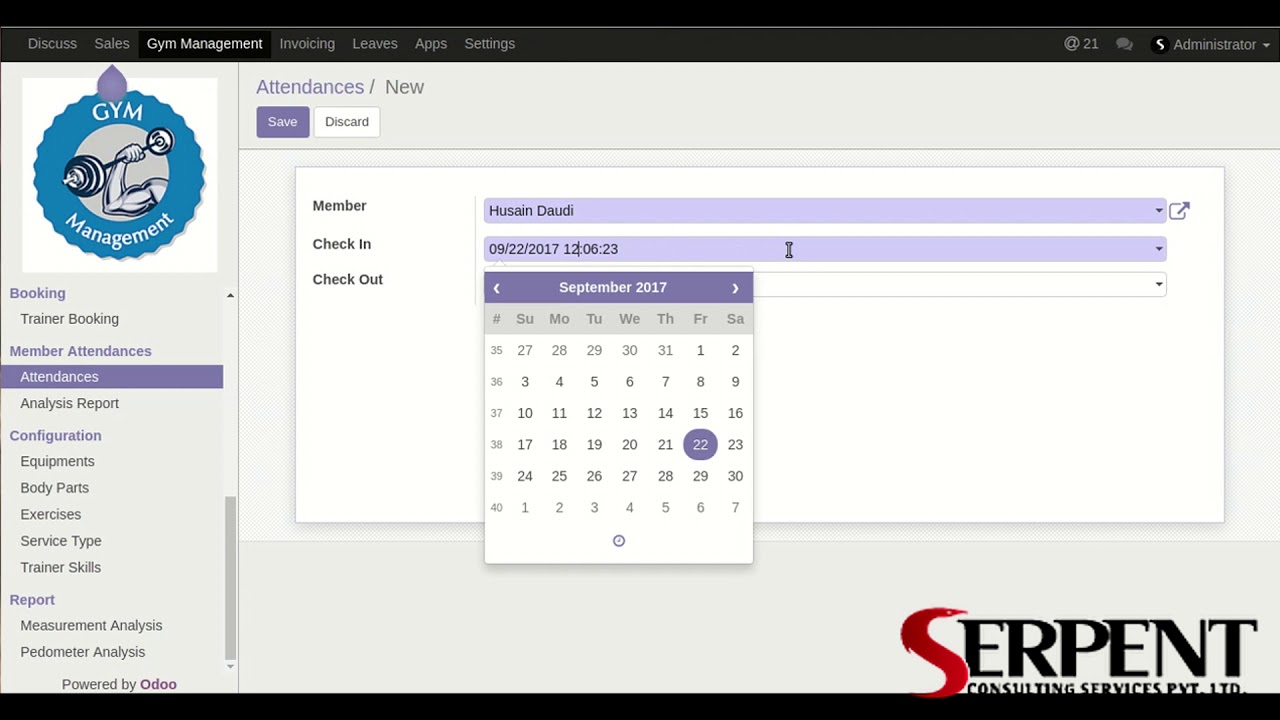 Serpentcs 5. Odoo GYM Member's Attendance Management - SerpentCS - YouTube