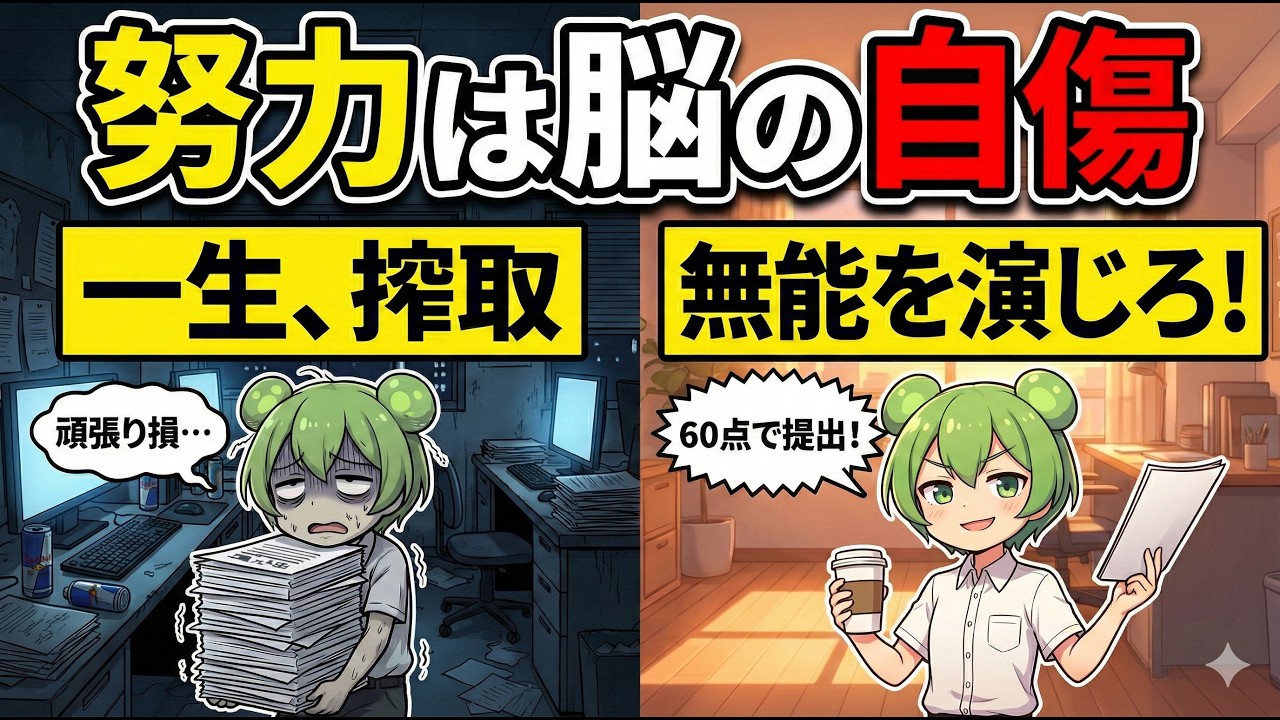 【脳科学】「努力は裏切らない」は嘘です。真面目な人が「戦略的無能」になるべき理由【ずんだもん＆ゆっくり解説】