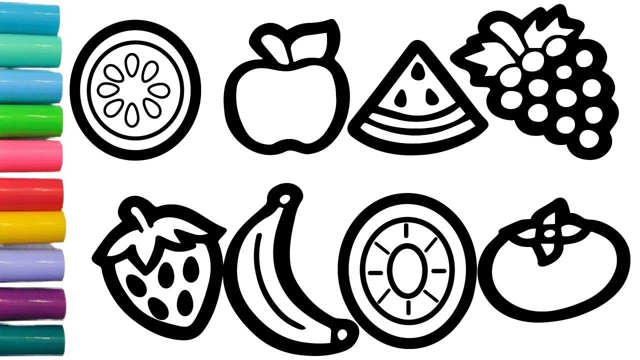 Fruits Drawing, Painting and Coloring for Kids, Toddlers How to draw ...