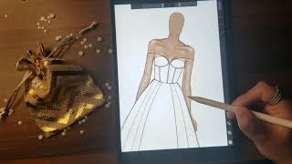 طريقة تصميم فستان زفاف wedding dress على ايباد من خلال برنامج  procreate