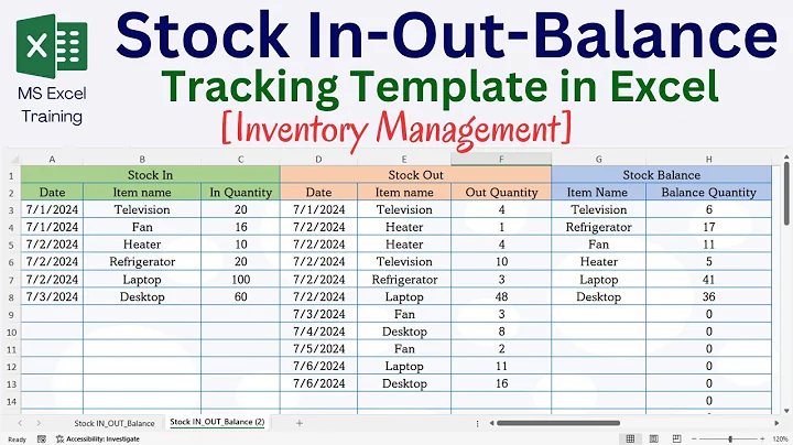Stock In Out and Balance Template in Excel | Inventory Management Template