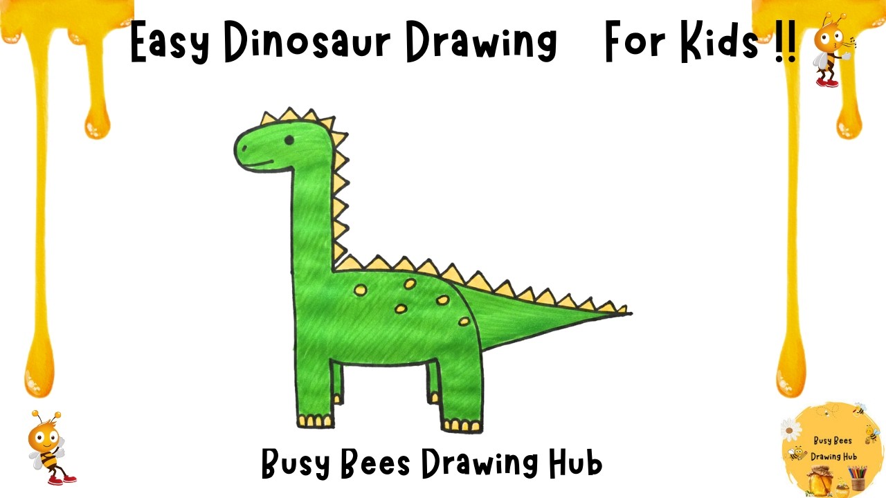 Easy Dinosaur Drawing for Kids 🦕 Step by Step Drawing Tutorial | How to Draw a Cute Dinosaur |