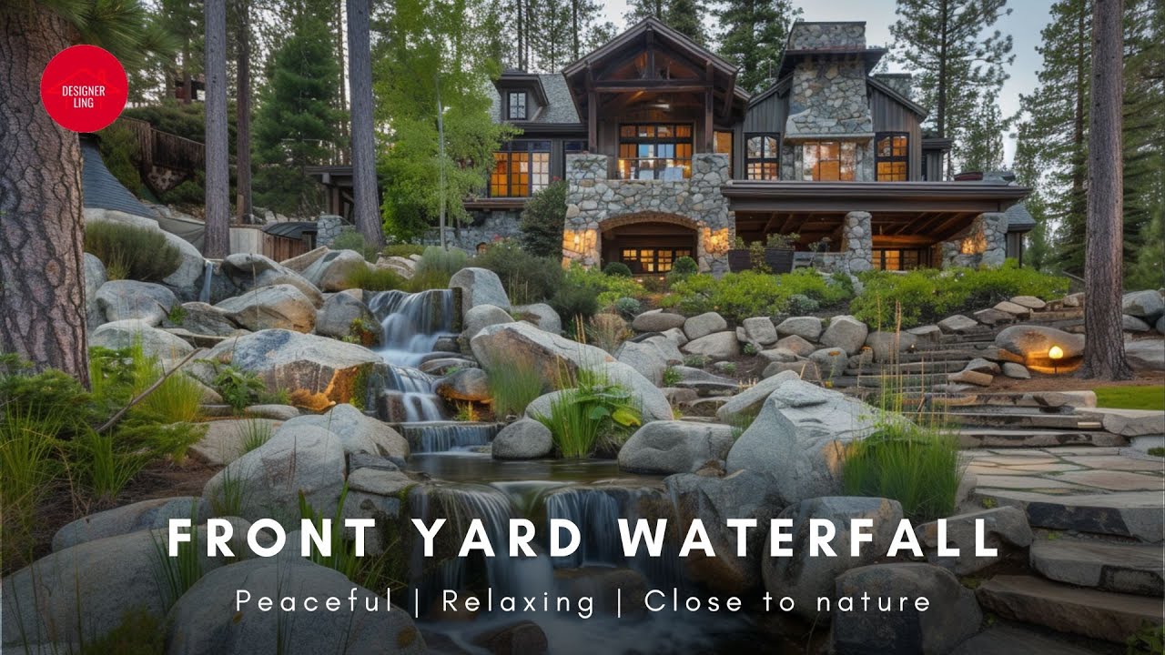 The Sound of Tranquility: Rustic Stone Garden with Waterfall