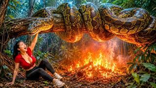 72 Hours Survival: Giant Python Above the Fire – Brave Girl’s Terrifying Jungle Escape!