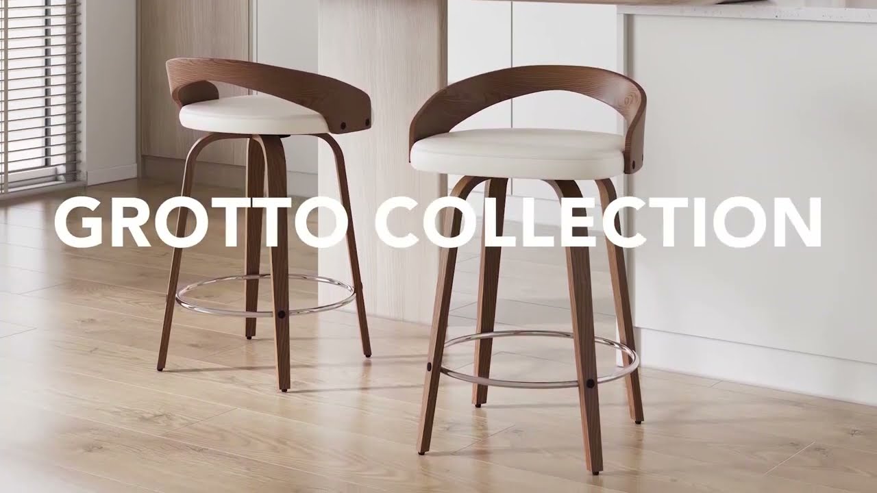 Grotto Cherry with White Faux Leather Swivel Counter Height Stool