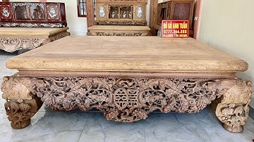 Báo Giá | Siêu Phẩm Sập Thập Điểu Quần Mai Gỗ Gụ Lào 1m8x2m2 Vai Dày 15cm , Mặt 1 Lá Liền Tấm 3cm