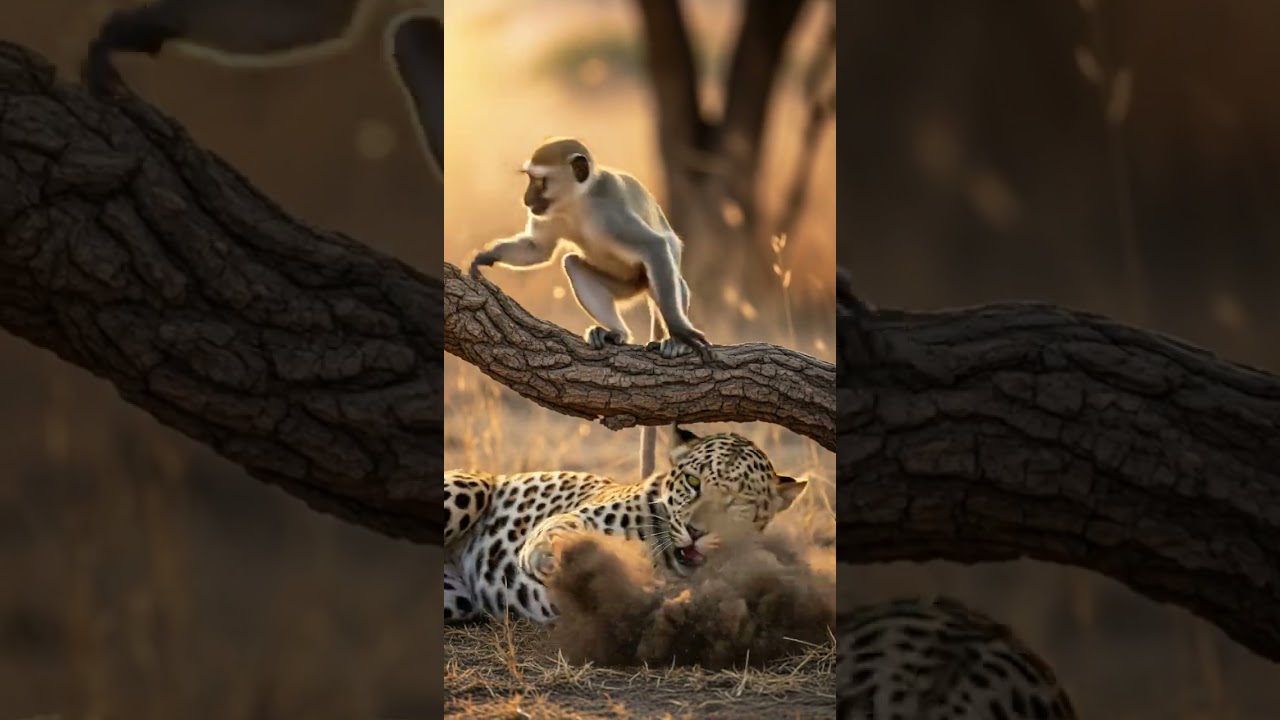 TOO CLOSE Monkey Tries to Knock Out a Leopard Epic Jungle Battle 