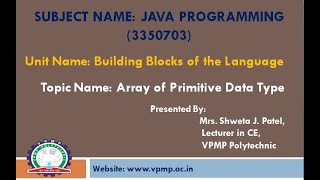 Array in JAVA | JAVA | 3350703 | Shweta patel Jvm Byte Code 3350703 Java Programming Shweta Patel