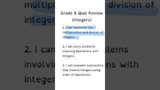 Grade 8 Integers Review for Quiz