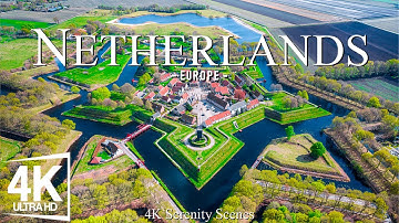 Flying Over Netherlands 4K • Scenic Canals and Vibrant Tulip Fields With Relaxing Melodies