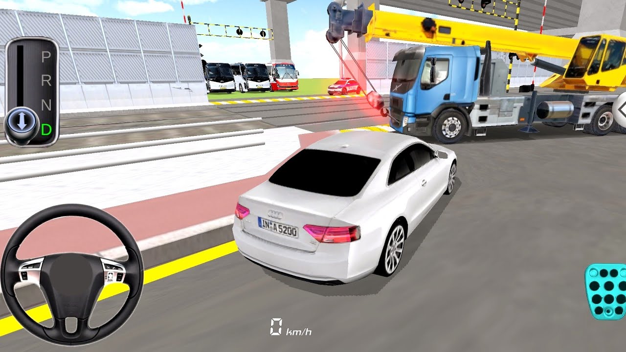 New Audi, Buses, and a Crane Can't Pass Each Other at a Railroad Crossing | 3D Driving Class