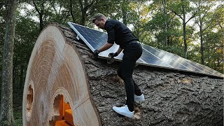 Building a Secret Solar House (ASMR) - Inside a Giant Tree | Off Grid Survival