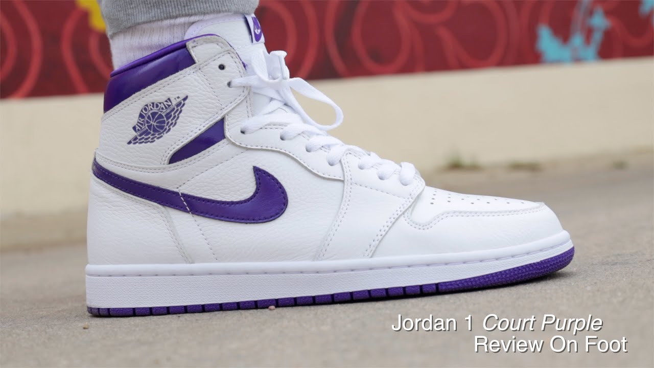 Jordan 1 Court Purple On Foot Review Purple metallic Retail compare - YouTube