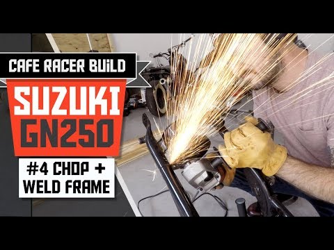 In Part 4 of our Suzuki GN 250 Cafe Racer Build, we chop and weld the hoop. We also clean up and remove the tabs from the "triangle". SUBSCRIBE FOR ...