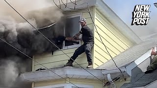 Pulse-pounding video shows heroic neighbor rescuing man from his burning home