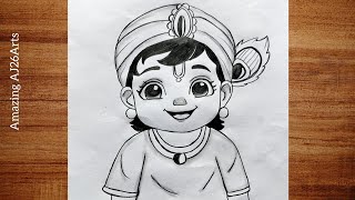 Cute Baby Krishna Drawing Step by Step | Easy God Drawing for Beginners