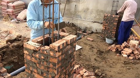 Innovative Fast And Accurate Pillar Building Methods And Skills - Square Brick Column Building Tips