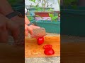 slicing fresh red tomatoes on a wooden cutting board using a sharp metal knife in the outdoor area