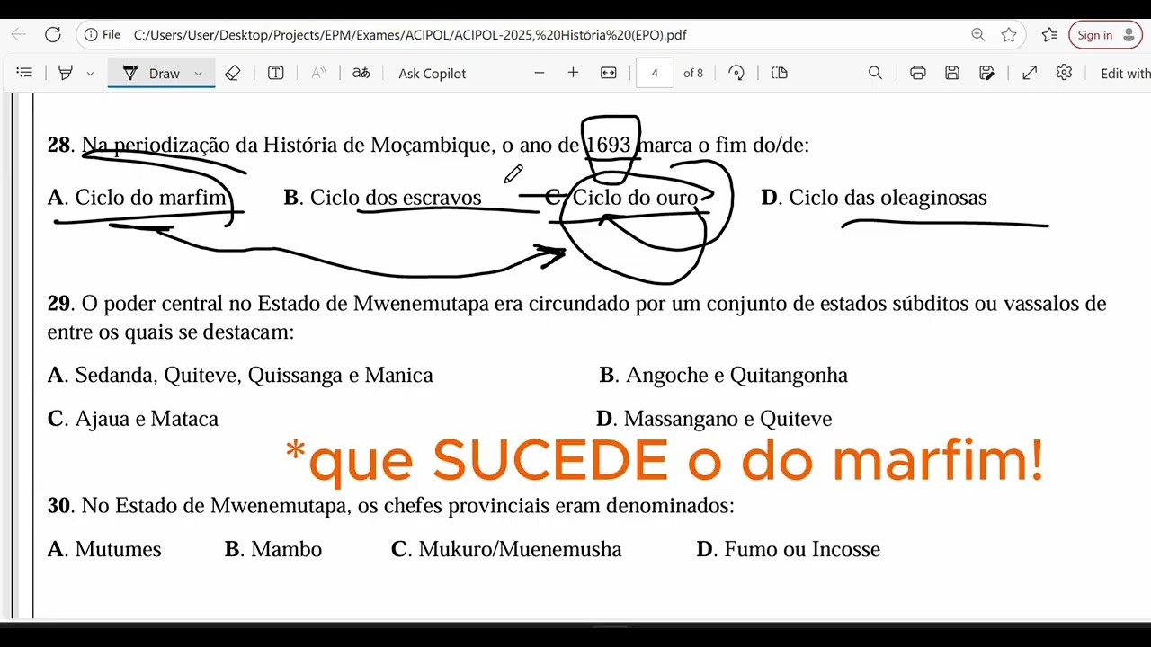 Resolução do Exame de História, ACIPOL-2025 |p2|