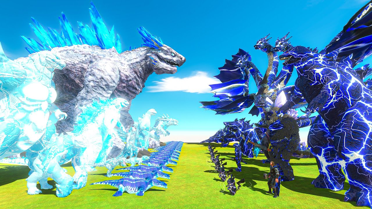 ICE Super Godzilla + Shimo vs THUNDER Godzilla + Ghidorah - Animal Revolt Battle Simulator