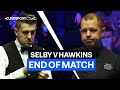 World No 1 Mark Selby beat Barry Hawkins to reach the second round | End of Match |Eurosport Snooker
