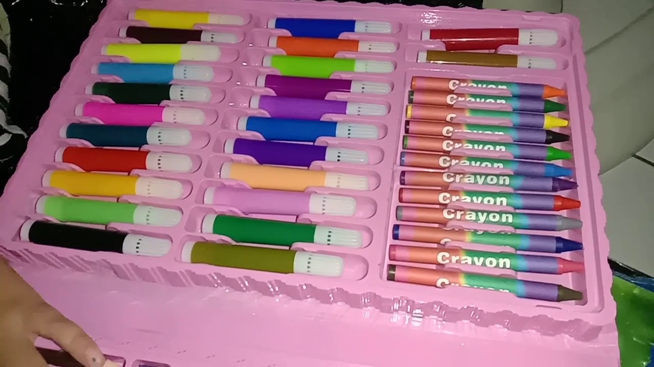 Unboxing stationary set crayon 86pcs pensil warna alat 