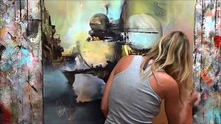 Démonstration de peinture abstraite (9) Elisabeth - Toile "Origine"