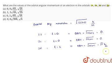 What are the values of the orbital angular momentum of an electron in the orbitals `1s,3s,3d` and