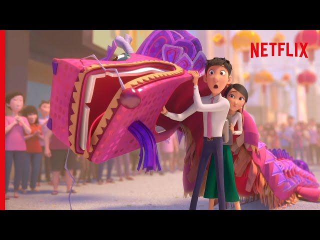 Din and Li Na's Hilarious Dragon Fight! | Wish Dragon (Official Clip) | Netflix class=