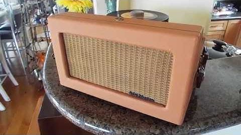 RCA 45 record player playing a stack of records.