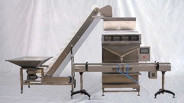 Linear type granules filling machine automatic with bottles feeding rotary table 直線式稱重單頭顆粒灌裝機