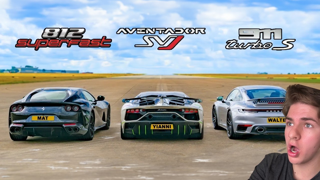 I Reacted To Lamborghini Aventador SVJ VS Ferrari 812 VS Porsche 911 Turbo S: DRAG RACE