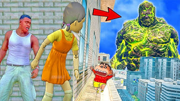 Franklin and Shinchan & Pinchan play HIDE AND KILL with Squid Game Doll In GTA 5