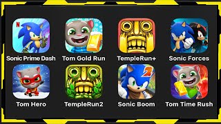 Sonic Prime Dash,Talking Tom Gold Run,Temple Run+,Sonic Forces,Talking Tom Hero Dash,Temple Run 2