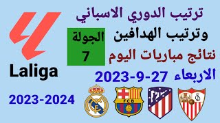 ترتيب الدوري الاسباني وترتيب الهدافين ونتائج مباريات اليوم الاربعاء 27-9-2023 من الجولة 7